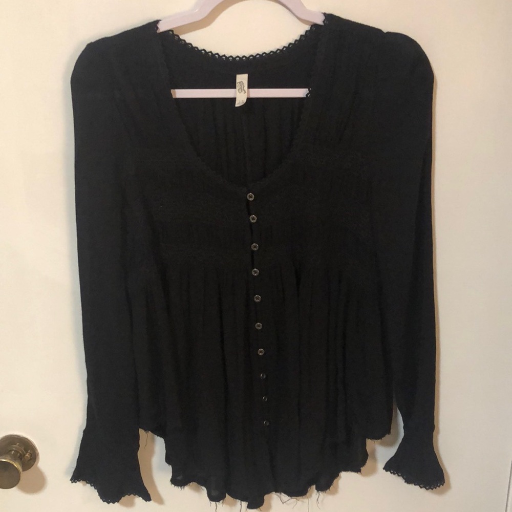 Free People blue bird smocked top